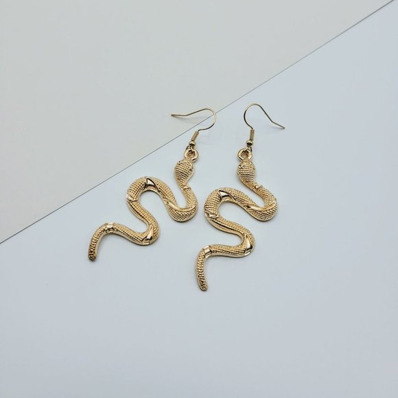 Gold Color Serpent Snake Earrings - Picture 1 of 4